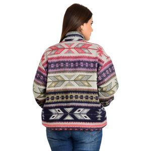 Suéter tipo bolero con cremallera, estilo geométrico azteca de diamantes, cálido y cómodo para otoño e invierno, mezcla de lana de yak, con cuello alto. - Product Image 6