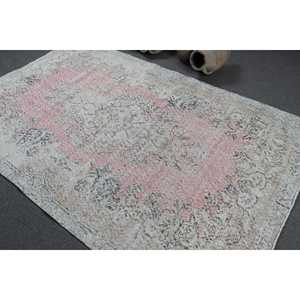 Tapis turc 5,4 x 8,4 pieds, grand tapis vintage, tapis oriental en laine blanche - Product Image 4