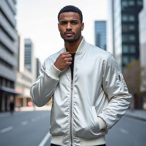 Chaquetas de bombardero de satén para hombre, chaqueta de bombardero ligera con botones y cuello redondo de alta calidad para hombre - Product Image 3