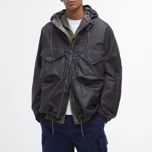 Nailon 100% personalizado impermeable transpirable ropa de calle lona encerada pesada construcción aislada con capucha Vintage Distress Front - Product Image 1