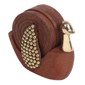 <b>Set</b> of <b>4</b> Wooden Coaster With Holder Brown Color Square Shape <b>for</b> Kitchenware <b>Dining</b> <b>Table</b> Drinks Serving Coaster - Product Image 5