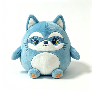Peluche Husky super-héros bleu à corps rond et dodu avec des yeux scintillants, animal en peluche Husky de Sibérie masqué ultra-doux avec broderie - Product Image 2