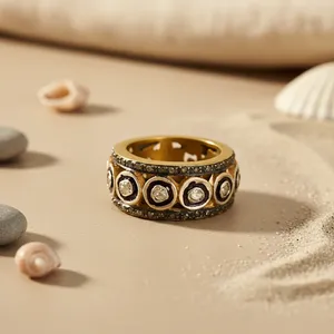 Bague Cocktail Art Palace Vintage Or Jaune Sertie de Diamants en Lunette, Design Géométrique Pavé, Classique Unisexe pour Usage Quotidien ADR-20040 - Product Image 2