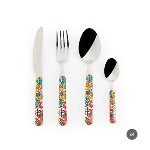 Set di Posate in Acciaio Inossidabile Durevole 16 Pezzi, Finitura a Specchio, Design Geometrico Multicolore in Stile Maiolica Lisbona di Excelsa - Product Image 1