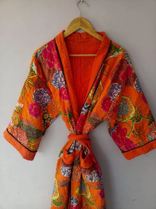 Handmade Kantha Work <b>Kimono</b> Vintage Robes Lover Hand Quilted Dressing Gowns <b>Woman</b> Patchwork Robe for Her Cotton <b>Kimonos</b> - Product Image 2