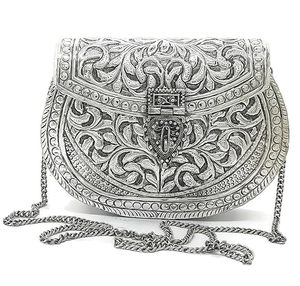 vintage antique look brass designer metal clutch <b>bag</b> for fashion lovers Women Party Clutch Purse Mobile Holder <b>Bag</b> <b>Silver</b> Color - Product Image 6