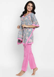 Women's Stylish Silk Kaftan Exclusive Digital Printed Lady Elegance Floral Printed Short Women Kaftan Top With Solid Color <b>Pant</b> - Product Image 5