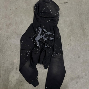 Yingling Personnalisé Applique Broderie En Détresse À Capuche Strass Zip up Hoodies Lavé À L'acide Vintage Lavage Hommes Streetwear À Capuche - Product Image 2