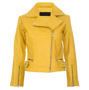 2026 New Yellow PU Leather Moto <b>Jacket</b> Stand Collar Zipper Closure Full Sleeve Short Length Women'<b>s</b> Autumn Wear - Product Image 1
