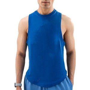 Cut Out Tank Top <b>Men</b> Sleeveless Summer Wear Fashion Plain Custom Logo Vintage Round Neck Curved Hem Cotton Jersey <b>Singlet</b> - Product Image 1