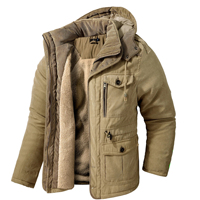 Parka Fleece Musim Dingin Pria Jaket Hangat Tahan Angin Jaket Tebal Berkerudung Mantel Parka Pria Lapisan Bulu Pakaian Luar Kasual Jaket Berlapis Kapas