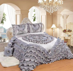 Set <span class=keywords><strong>Copripiumino</strong></span> Ricamato, Lussuoso Copriletto Bianco e Grigio con Ricami Barocchi, 100% Microfibra, Set Completo per Letto - Product Image 6