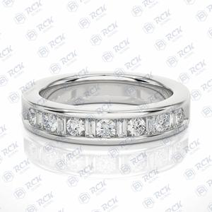 1.50 TCW rond brillant coupe demi éternité Moissanite bague pour femmes pour mariage anniversaire cadeau d'anniversaire avec bande d'amour - Product Image 2