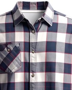 Camisa a Cuadros para Hombre, Manga Larga, Cuello Abotonado, Informal, de Algodón, con Bolsillo en el Pecho, para Primavera, en Colores Gris, Azul y Rojo, Venta al Por Mayor - Product Image 2