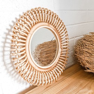Miroir de salle de bain en rotin, prix bas, miroir de décoration de bain personnalisé, meilleure vente, écologique, rustique, durable - Product Image 5