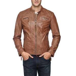 Blouson de motard en cuir véritable de peau de mouton pour homme, très tendance, design personnalisé, broderie, confortable, doux, imperméable à l'avant - Product Image 1