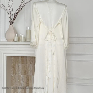 Ensemble chemise de nuit en satin de soie pour femme, vêtements de nuit sexy, garniture en dentelle, lingerie pour la maison - Product Image 6