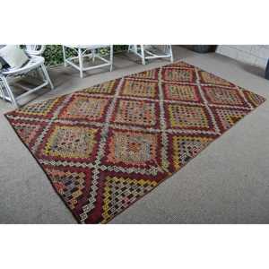 Vintage Turkish Rug, 5.1x9 ft Rug, <b>Red</b> Floral <b>Wool</b> Rug - Product Image 1