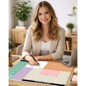 Planificateur hebdomadaire 2026 avec design color block, calendrier de bureau en papier avec 25 feuilles détachables - Product Image 2