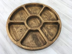 Assiette ronde divisée en bois d'acacia avec 5 sections Assiette écologique pour enfants Plateau à collation en bois naturel Plat de service à plusieurs compartiments - Product Image 6