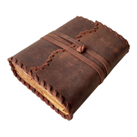 Journal relié en cuir souple brun vintage avec fermeture à boucle antique, fait à la main, cadeau, carnet, papier à bords festonnés, reliure cousue