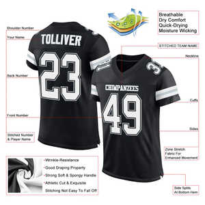 Custom Designer Quick Dry <b>Black</b> <b>White</b> Team American <b>Football</b> Wear Uniform Youth American Throwback <b>Football</b> Jersey - Product Image 2