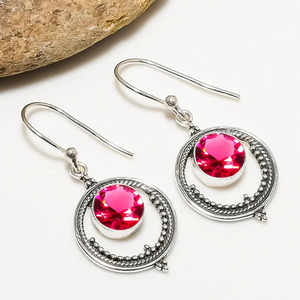 Plata de Ley 925 cristiana mujer rosa rubelita turmalina bohemio diseñador hecho a mano delicado pendiente regalo de Navidad al por mayor - Product Image 2