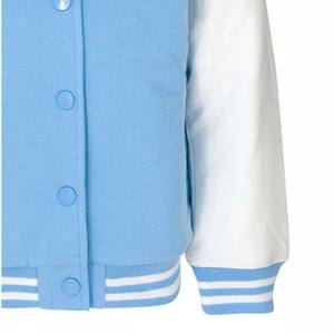 Veste universitaire à boutons, travail de patchwork personnalisé, vêtements de sport, veste universitaire de baseball pour hommes, laine bleu clair avec manches en cuir blanc - Product Image 2