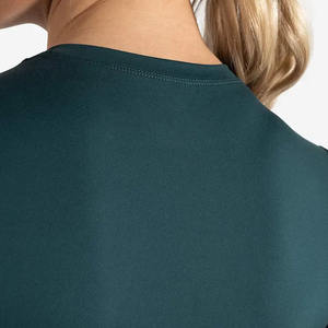 Camiseta de gimnasio para mujer de color verde azulado marino de alta demanda, camiseta elástica de manga corta de longitud completa con cuello redondo y poliéster, nueva camiseta informal de entrenamiento de Yoga - Product Image 6