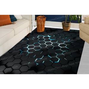 Geometric Printed <b>Rug</b> with 3D Effect Black Shapes,<b>Chenille</b> <b>Rug</b> - Product Image 2