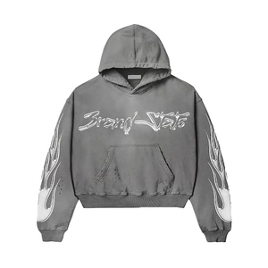 OEM Custom <b>Distressed</b> Patch Embroidery Logo Acid Wash Vintage Pullover Hoodie Flared Sweats Lightweight Streetwear Winter - Product Image 3