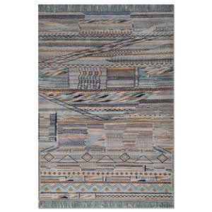 Tapis géométrique en laine et soie de bambou noué à la main Manchaha, gris et noir, rectangulaire, pour salon, couloir - Les-2862 - Product Image 1