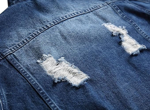 Veste Denim Homme Bleu Clair Style Vintage avec Poche à Rabat Déchirée Design en Coton Uni pour l'Hiver-Logo Avant Position - Product Image 6