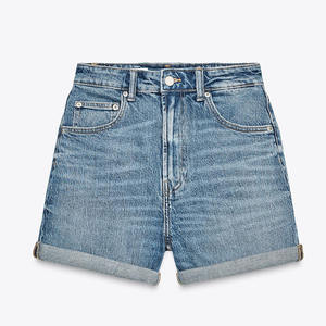 Personnalisé femmes vierge lavé à l'acide de haute qualité coupe régulière jambe droite shorts pantalon ourlets pliés jean denim jorts pour femmes - Product Image 5