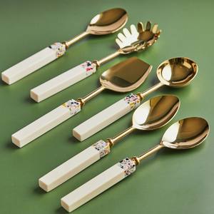 ชุดเสริฟ6ชิ้นแบบพรีเมี่ยม, สปริงและด้ามจับลายหินอ่อนสวยงามพร้อมหัวสแตนเลส - Product Image 1