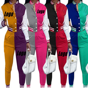 Veste de survêtement universitaire à blocs de couleurs pour femmes uniforme de Baseball respirant ensemble deux pièces pour le printemps automne hiver Style universitaire - Product Image 6