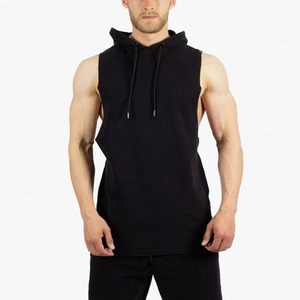 Vente en gros de débardeur en coton avec logo coupé pour hommes jogger entraînement à capuche musculation sans manches haut ajusté de gymnastique - Product Image 2