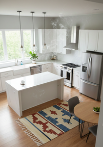 Tapis multicolore en coton tissé beige, motif floral moderne, lavable en machine, avec envers réversible, idéal pour la prière, les pique-niques, les voyages et la maison. - Product Image 4