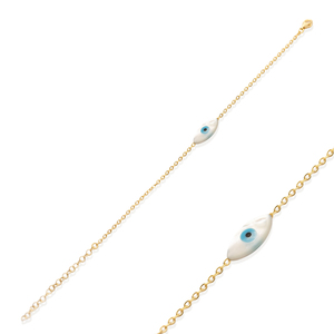 Bracelet en argent 925 fait main avec un charme en forme d'œil turc en nacre, vente en gros turque - Product Image 1