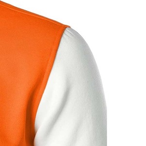 Chaqueta de béisbol de lana a rayas naranjas y blancas con logotipo personalizado High Street Style Letterman Design para hombres Manga de cuero - Product Image 5