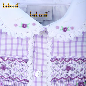 Ensemble de vêtements 2 pièces pour fille smockés à rayures lavande personnalisé en gros de Manufacturer-BB3149 OEM ODM - Product Image 5