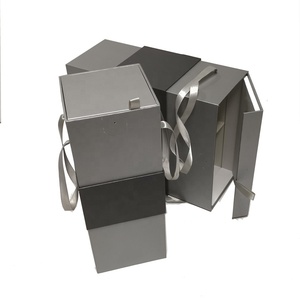 Grey Rigid Gift <b>Box</b> With Handle And Ribbon Rectangle Shape For Craft And <b>Present</b> Packaging - Product Image 4