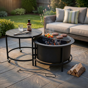 Barbecue <span class=keywords><strong>portable</strong></span> rond avec foyer, <span class=keywords><strong>table</strong></span> latérale, pour jardin, terrasse, bois et charbon <span class=keywords><strong>de</strong></span> bois - Product Image 1