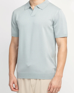 Chemises décontractées pour hommes, légères, coupe ajustée, manches courtes, ourlet côtelé, sans boutons, imprimées, unies, tricotées, 100% coton, logo personnalisé, été - Product Image 3