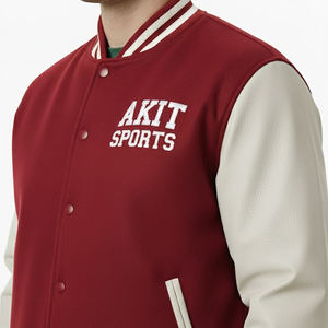 High Quality Men's <b>Varsity</b> <b>Jacket</b> Wool Body Genuine Leather Sleeves Casual Winter Breathable Windproof Front Logo - Product Image 6