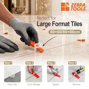 Système de nivellement de carreaux grand format Zebra <span class=keywords><strong>pour</strong></span> dalles de porcelaine et de marbre, clips et cales de contrôle de dénivellement <span class=keywords><strong>pour</strong></span> salle de bain, escalier, atelier - Product Image 2