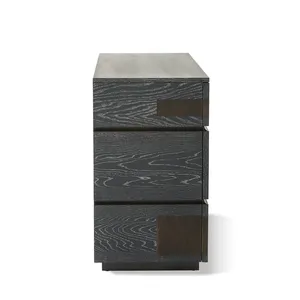 Commode moderne en chêne noir cerisé |   Commode de rangement pour chambre à coucher à 6 tiroirs avec texture de grain de bois naturel - Product Image 5