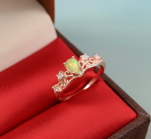 แหวนเงินแท้ 925 ชุบทองคำสีโรสโกลด์ ประดับโอปอลสีขาวและเพชร CZ แบบคลาสสิก สำหรับงานแต่งงานและงานปาร์ตี้ - Product Image 5