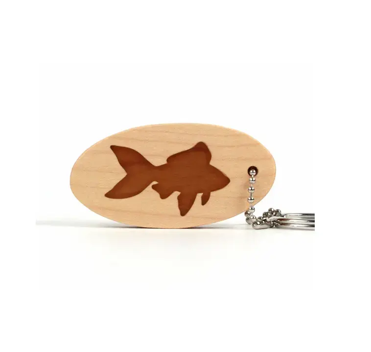 سلسلة مفاتيح خشبية من الخشب والتصاميم اليدوية بيضاوية الشكل تصميم السمك والخشب لقطعة التصميم الأكثر مبيعاً