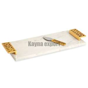 Nouveau Design En Acier Inoxydable Poignée Granit Marbre Plateau pour La Décoration De Table Belle Hôtel Fournitures Rectangle Plateau Table Décor - Product Image 6